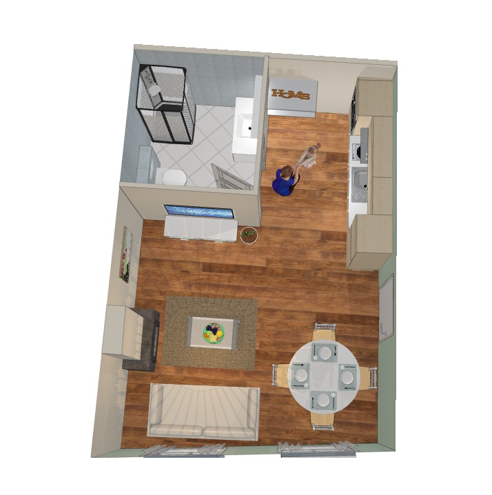 Cuisine équipée et espace dînatoire